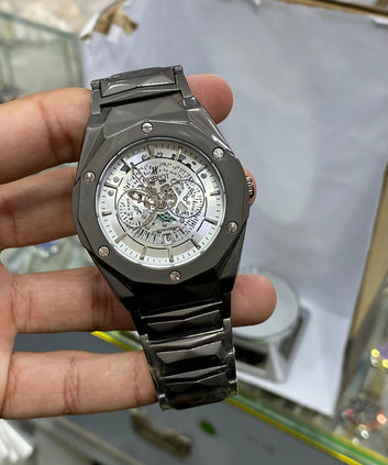 Hublot Luxury Skeleton Chronograph Men’s Watch – Black Stainless Steel Statement Timepiece