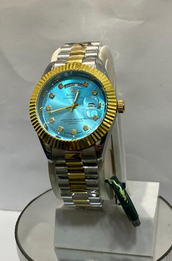 Luxury RLX Two-Tone Men’s Watch – Ice Blue Dial with Day & Date Display