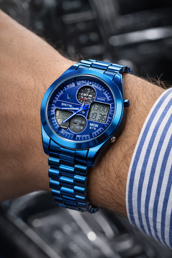 RLX NeoBlue Fusion Men’s Watch – Metallic Blue Analog-Digital Sports Timepie